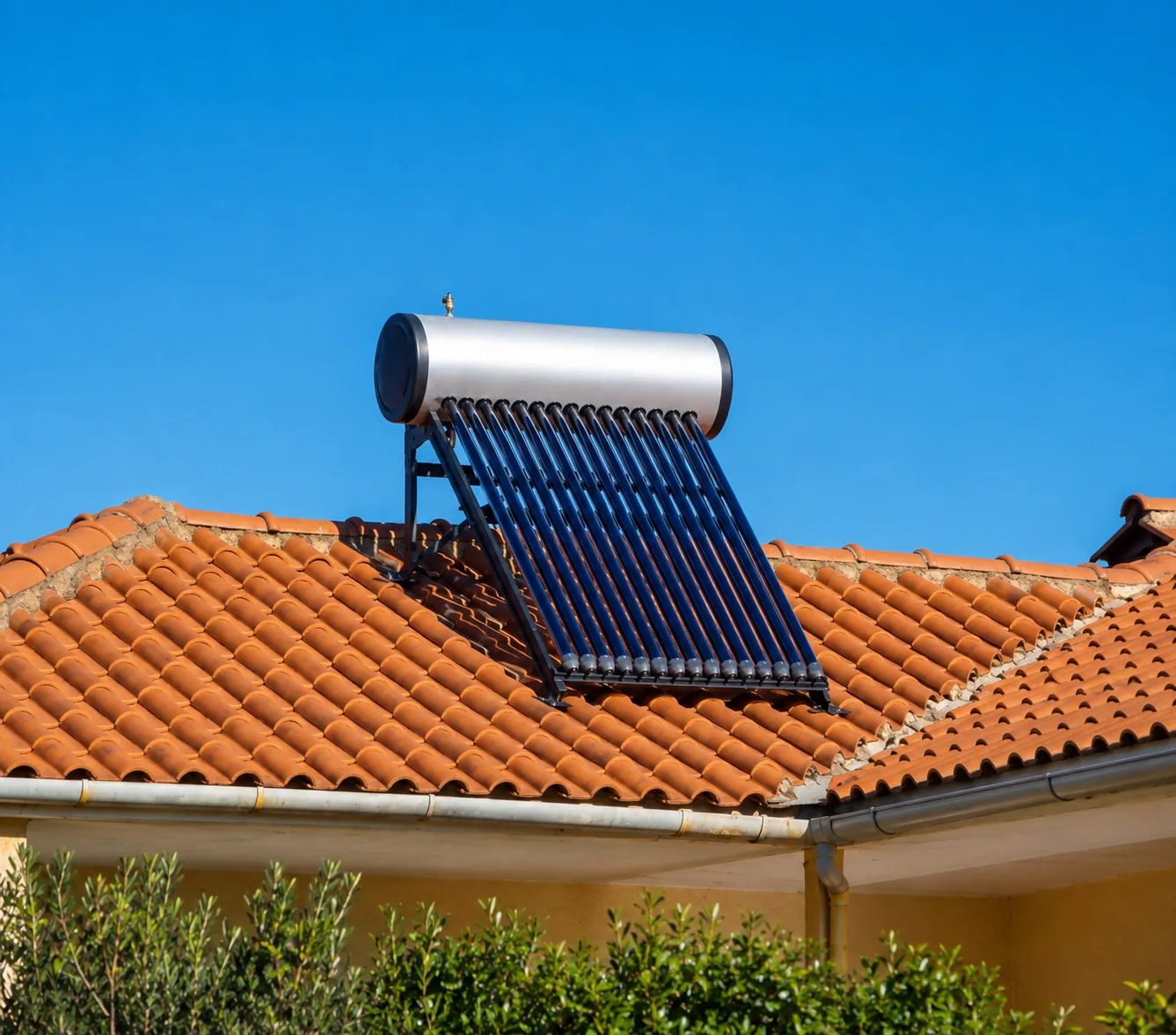 Solar water heater on tiled roof